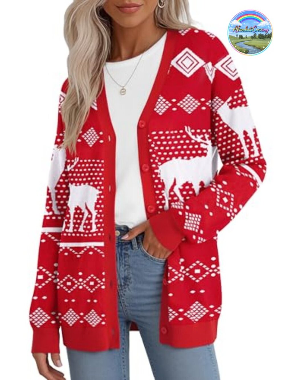 Women's Ugly Christmas Cardigan Sweater Long Sleeve V Neck Open Front Slouchy